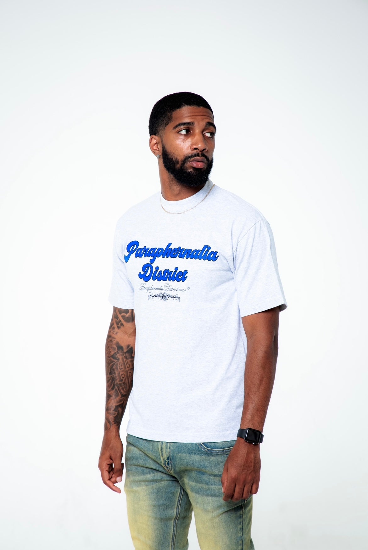 Ash Grey/Blue Heavyweight Script Logo Tee